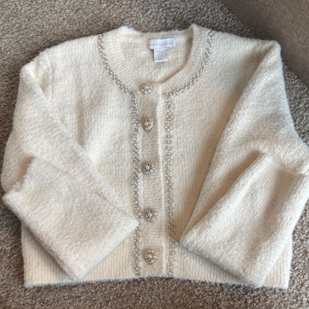 House of Harlow 1960 Cream Cardigan with Pearl Accents